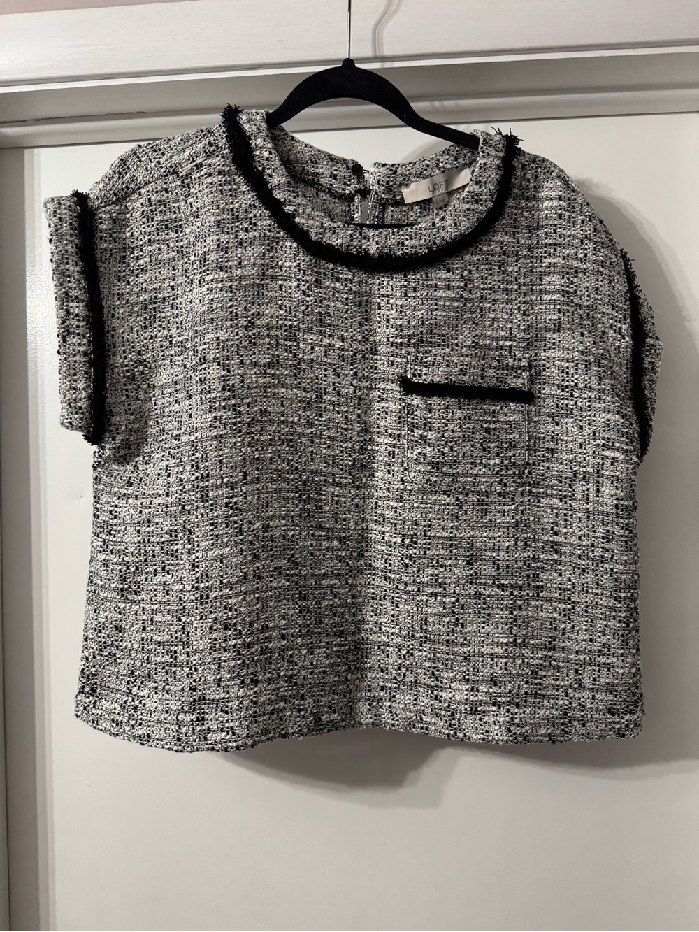 Loft Tweed Short Sleeve Waist Length Top - Black & White